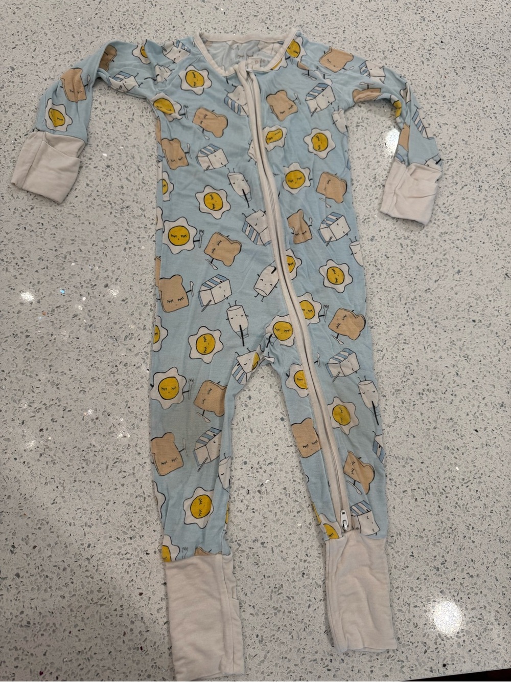 Little Sleepies Light Blue Breakfast-Print Zippered One-Piece